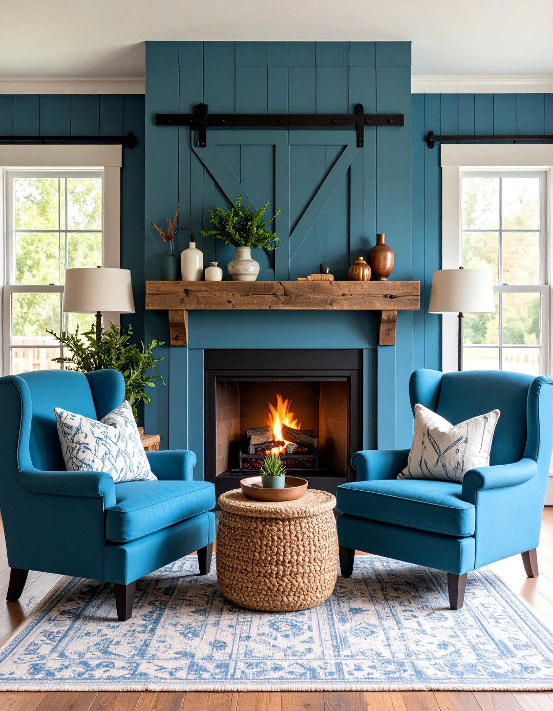 Reclaimed Wood Rustic Fireplace with Barn Door Mantel - 25 Rustic Fireplaces