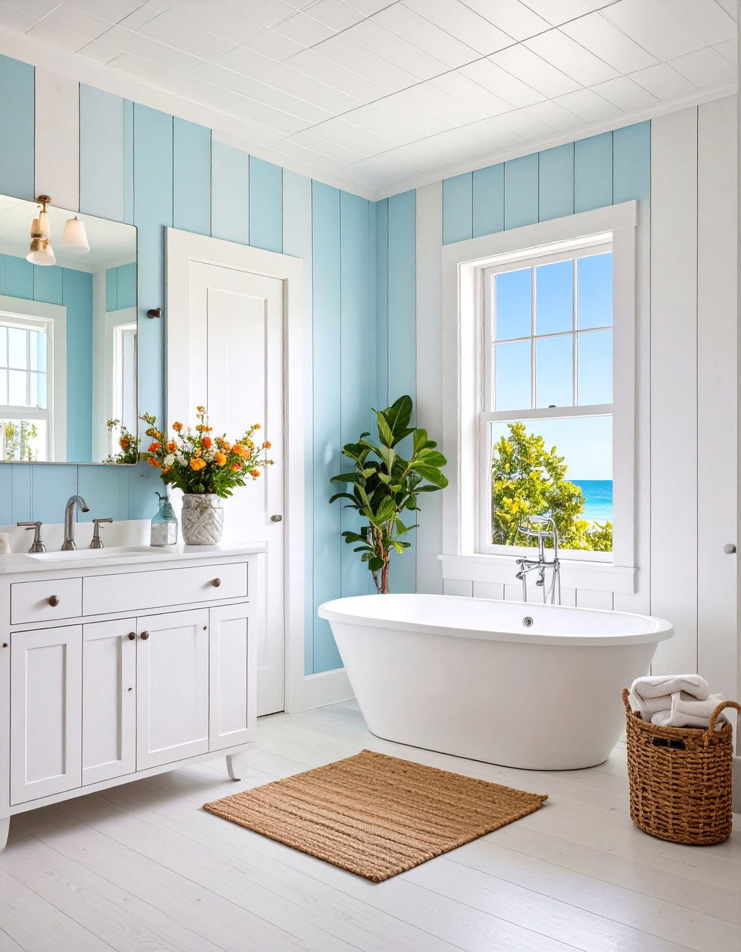 Reclaimed Wood Shiplap with Coastal Elements - 25 Bathroom Accent Wall Ideas