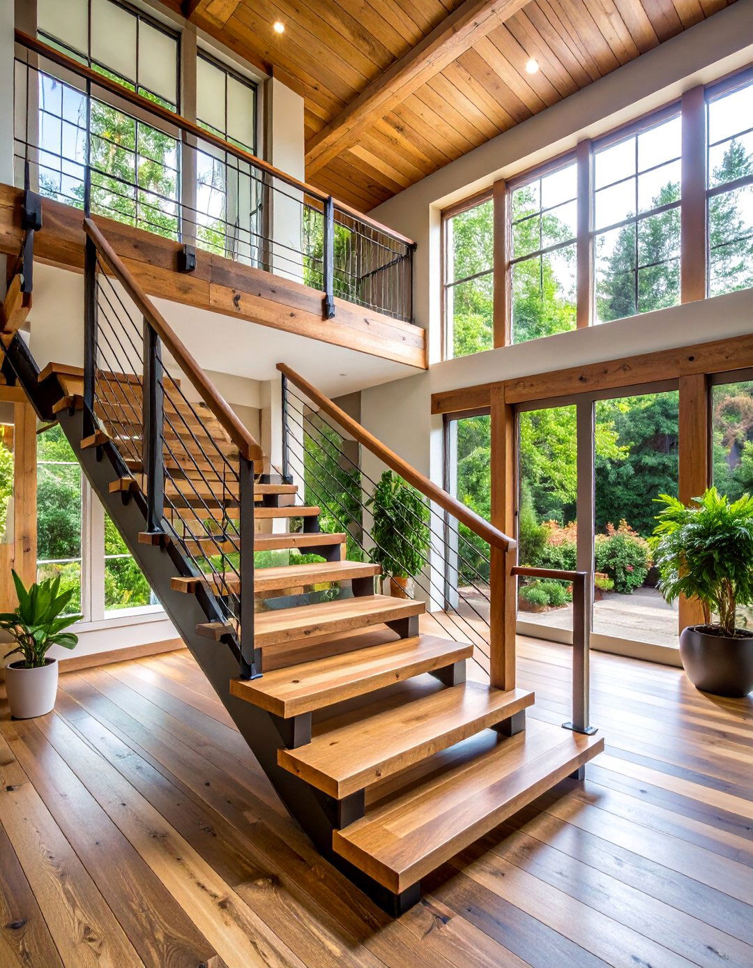 Reclaimed Wood Staircase with Steel Accents - 25 Contemporary Staircase Design Ideas