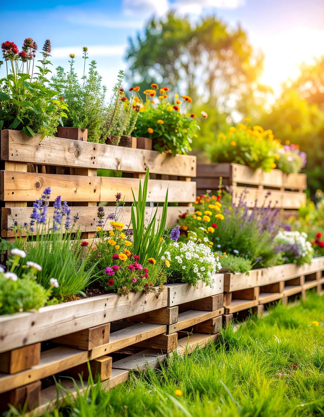 Reclaimed Wooden Pallet Garden Edging - 25 Recycled Garden Edging Ideas