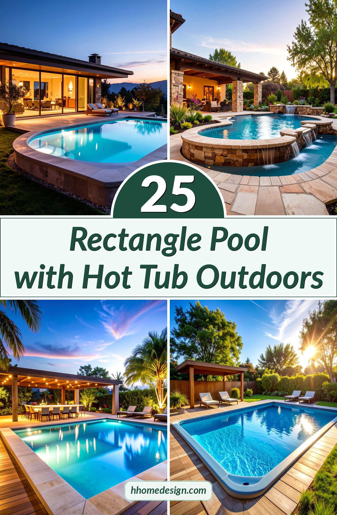 25 Rectangle Pool with Hot Tub Outdoors