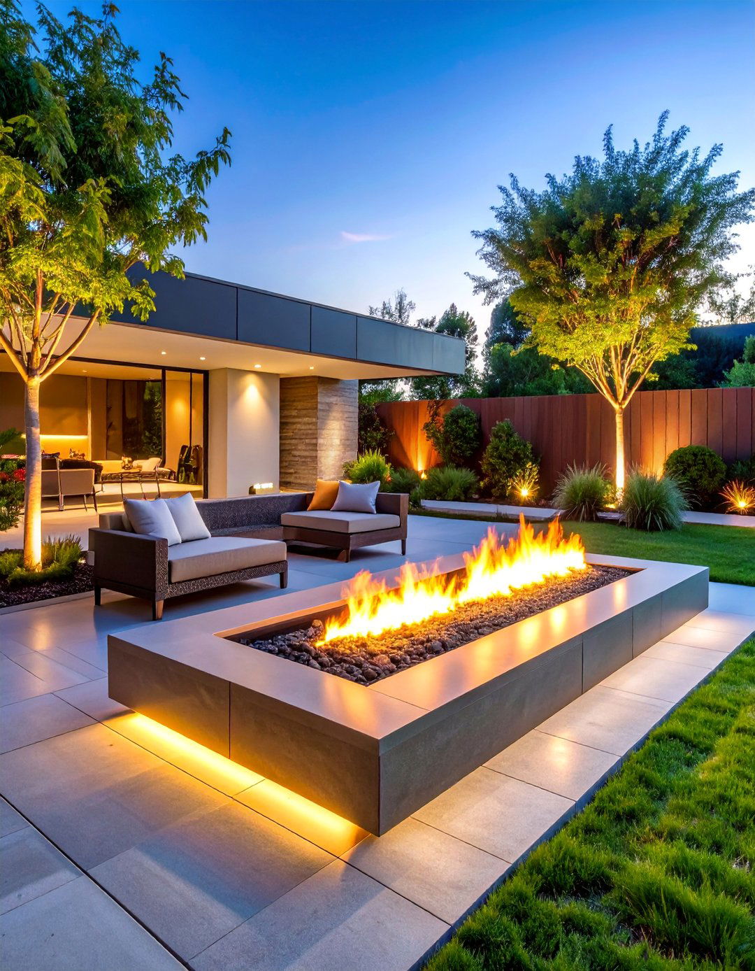 Rectangular Fire Pit with Linear Flame Pattern - 25 Wood Burning Fire Pit Ideas