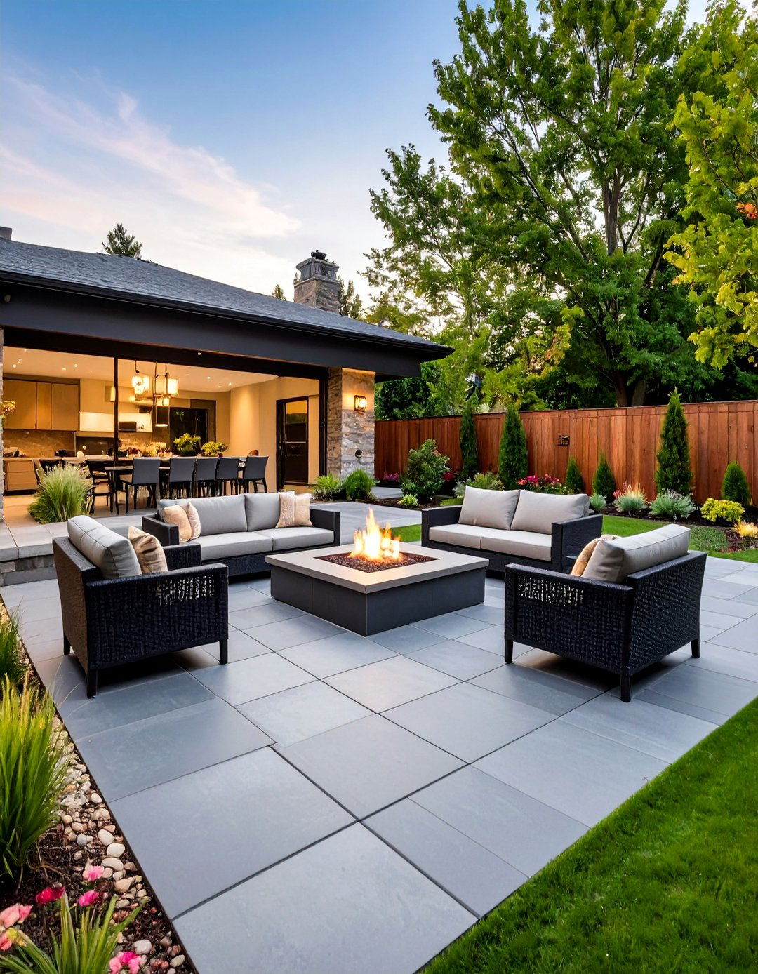 Rectangular Paver Patio with Square Fire Pit - 25 Concrete Paver Patio Fire Pit Ideas