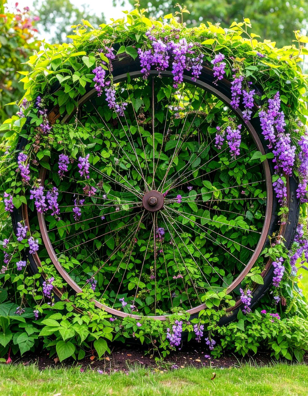 Recycled Bike Wheel Vertical Garden - 25 Garden Trellis Ideas