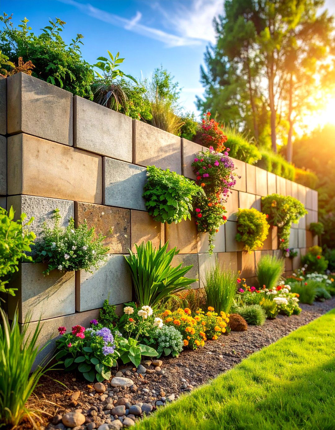 Recycled Concrete Block Wall with Sustainable Materials - 25 Retaining Wall Ideas for Sloped Backyard