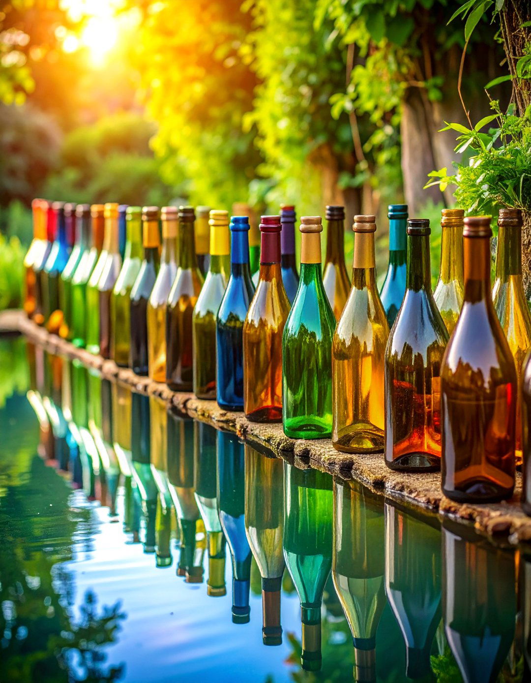 Recycled Glass Bottle Border - 25 Pond Edging Ideas
