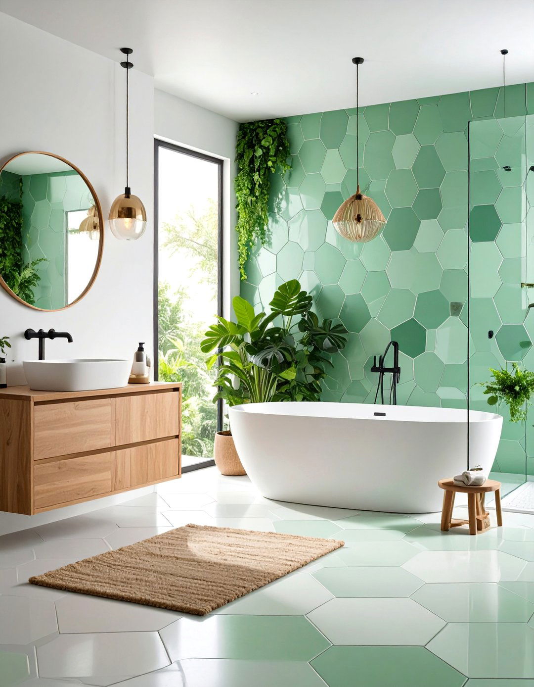 Recycled Glass Hexagon Eco Friendly Design - 25 Hexagon Tiles Ideas for Bathrooms