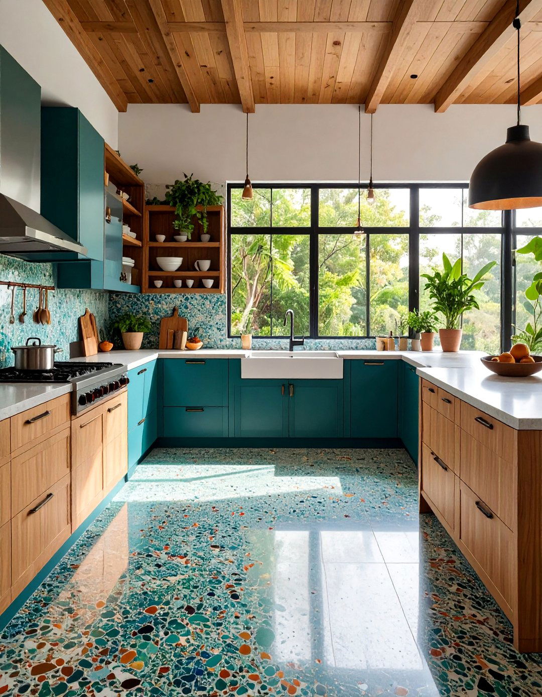 Recycled Glass Terrazzo Kitchen Floor Eco Friendly - 25 Terrazzo Kitchen Floor Ideas