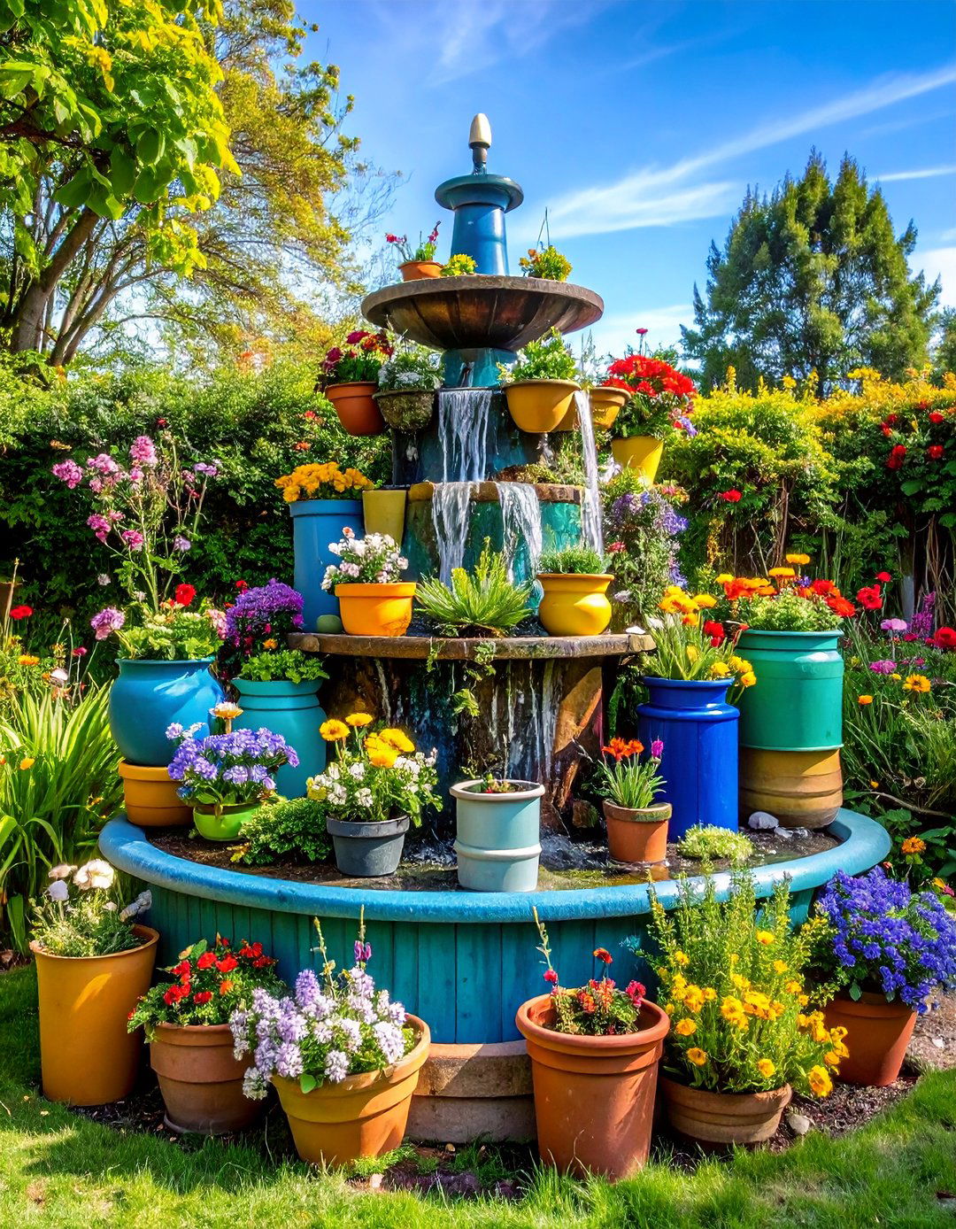 Recycled Material Fountain with Sustainable Design Focus - 25 Water Feature Ideas