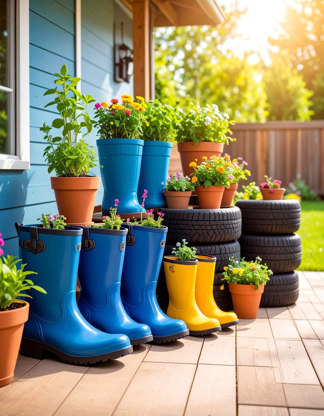 Recycled Material Upcycled Garden - 25 Patio Small Garden Ideas