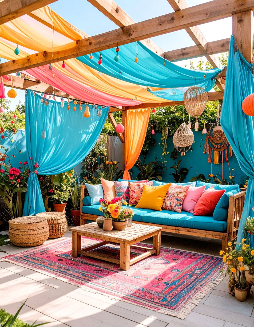Recycled Pallet Pergola Garden Shade with Flowing Drapes - 25 Garden Shade Ideas