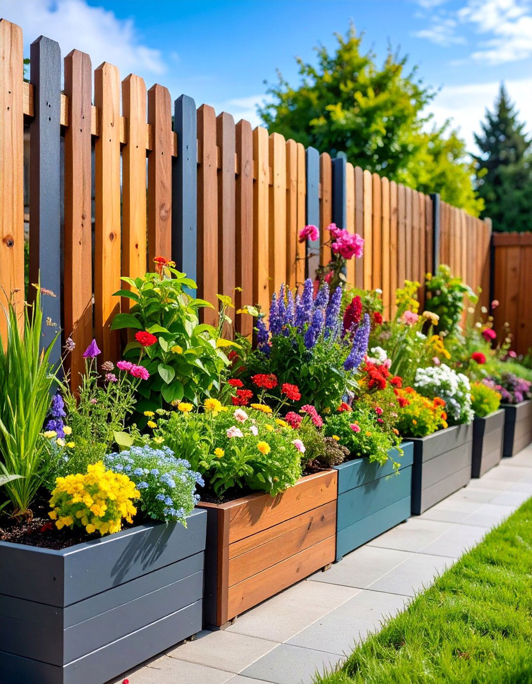 Recycled Plastic Lumber Privacy Fence with Integrated Planters - 25 Patio Wall Ideas