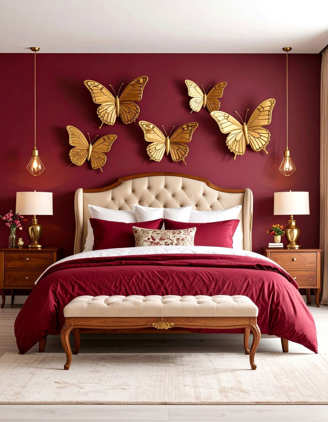 Red Admiral Bedroom with Rich Burgundy Tones - 25 Butterfly-themed Room Ideas