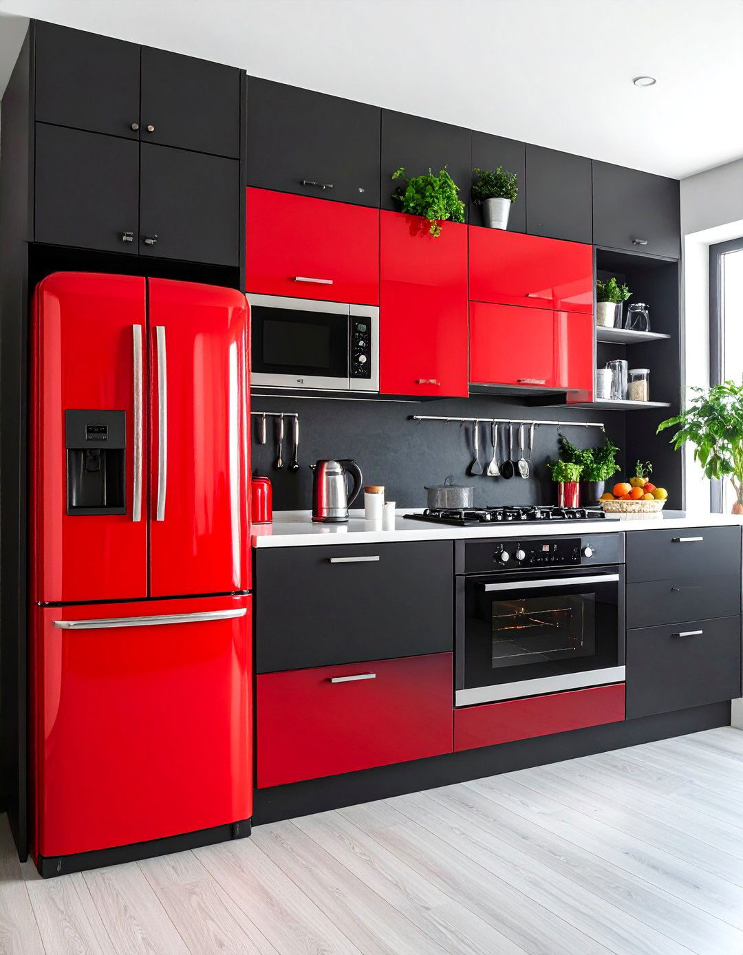 Red Appliance and Black Cabinet Kitchen - 25 red and black kitchen ideas