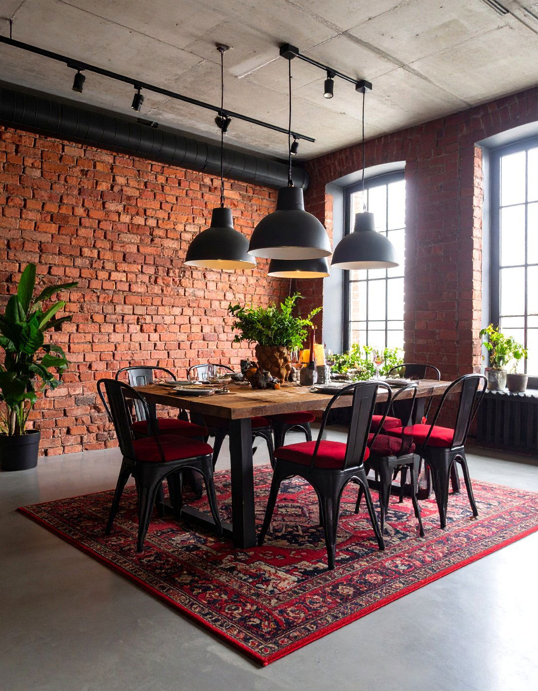 Red Brick Accent Wall Feature - 25 Red Dining Room Ideas