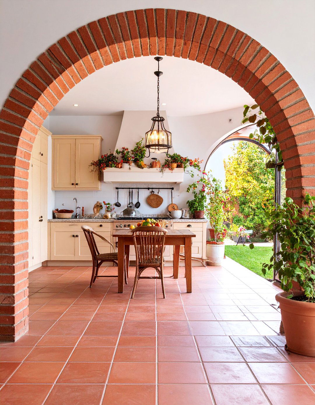 Red Brick Arch Doorway with Mediterranean Flair - 25 Red Brick Kitchen Ideas