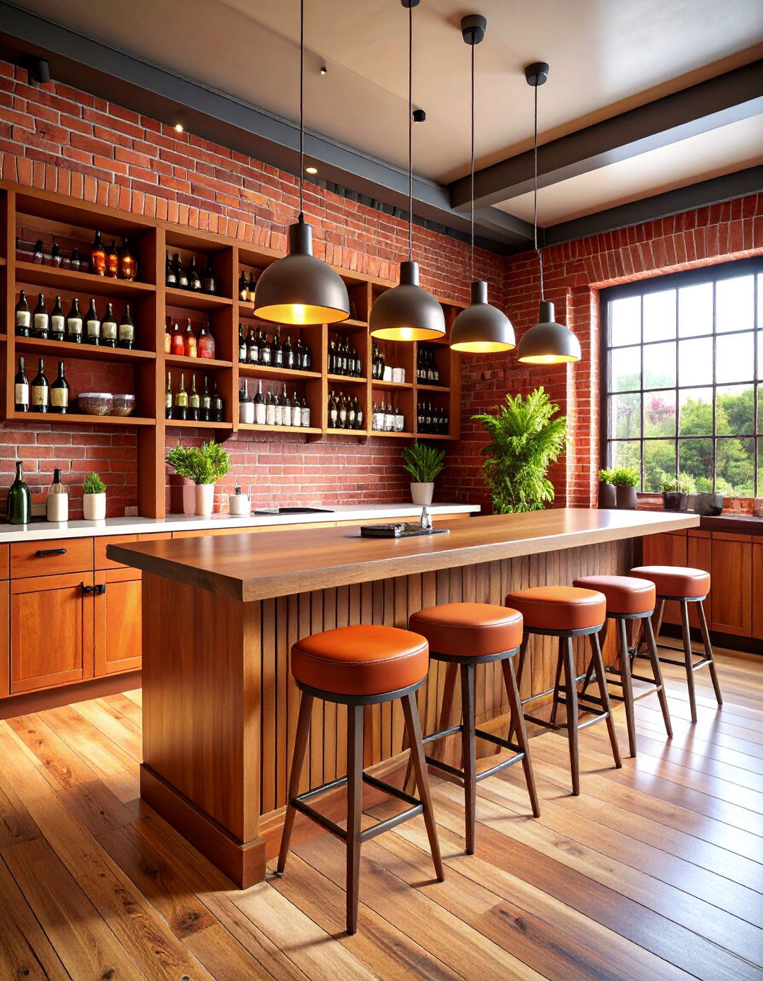 Red Brick Bar Area with Wine Storage - 25 Red Brick Kitchen Ideas