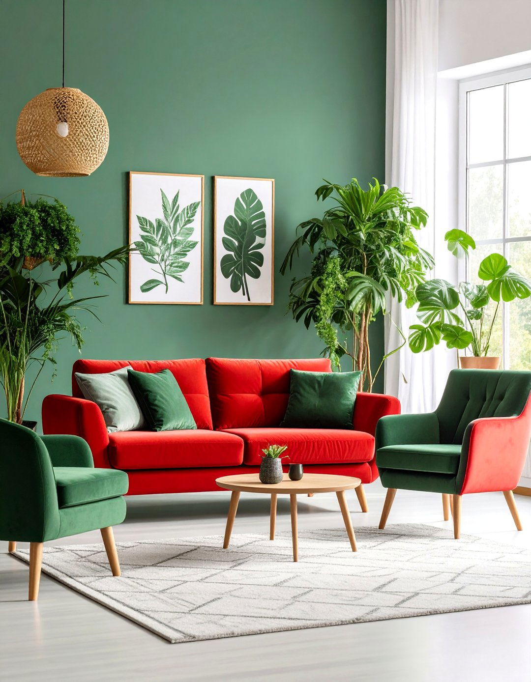 Red Couch with Green Accents Living Room - 25 Red Couch Living Room Ideas