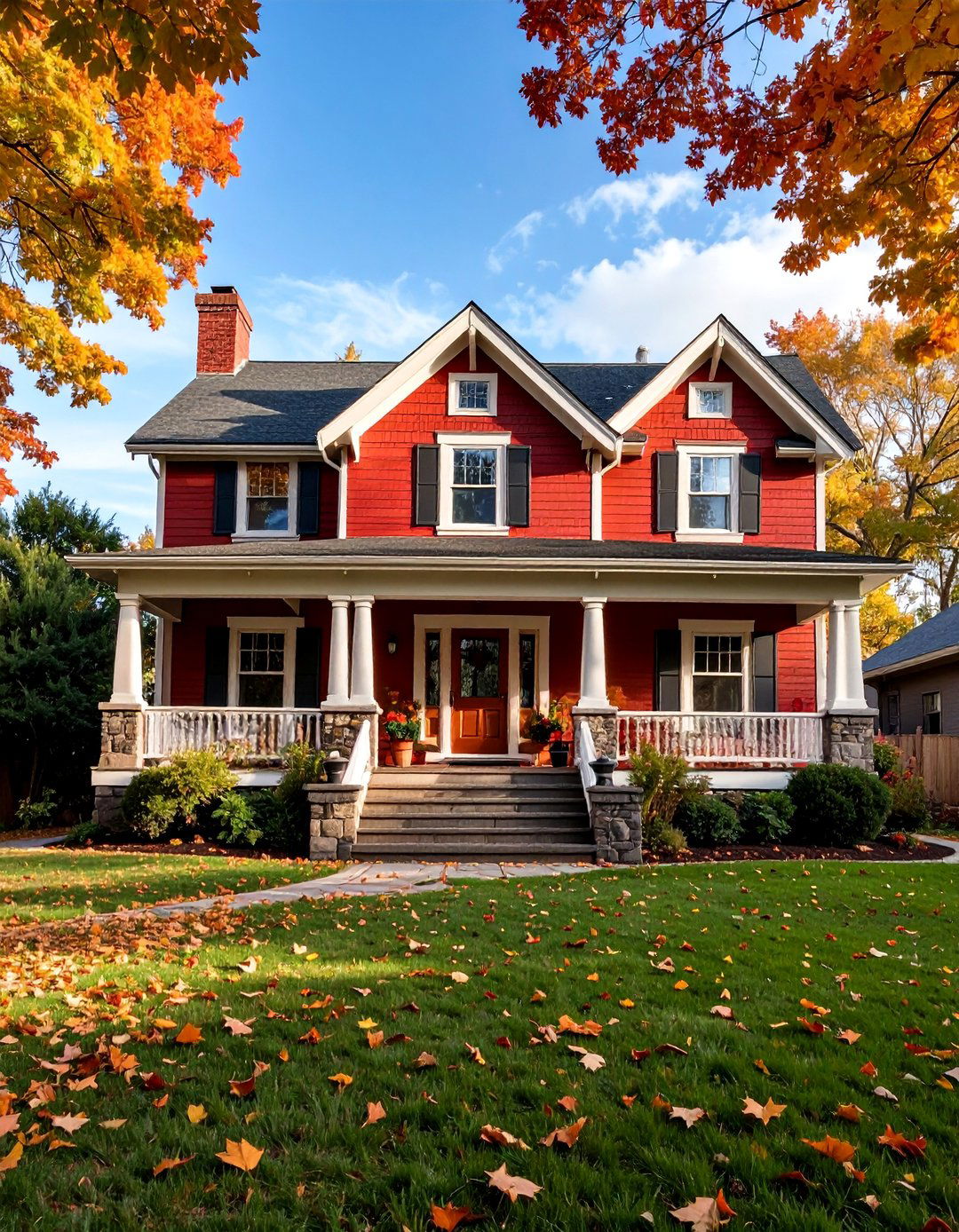Red Craftsman Bungalow with Natural Materials - 25 red home exterior ideas