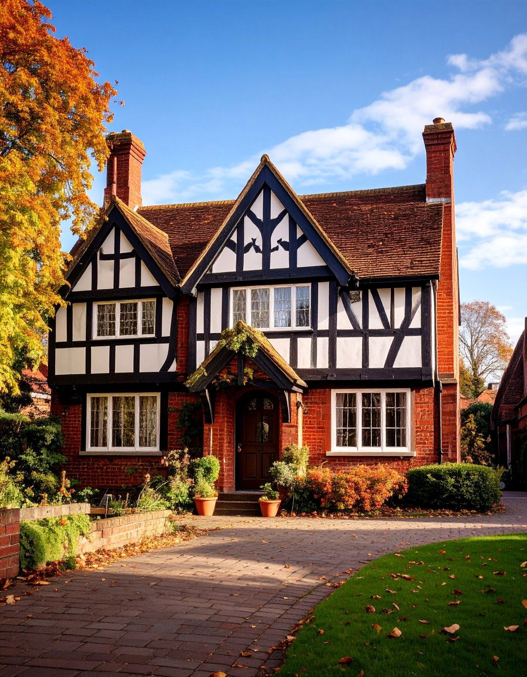 Red English Tudor Revival with Half Timber Details - 25 red home exterior ideas