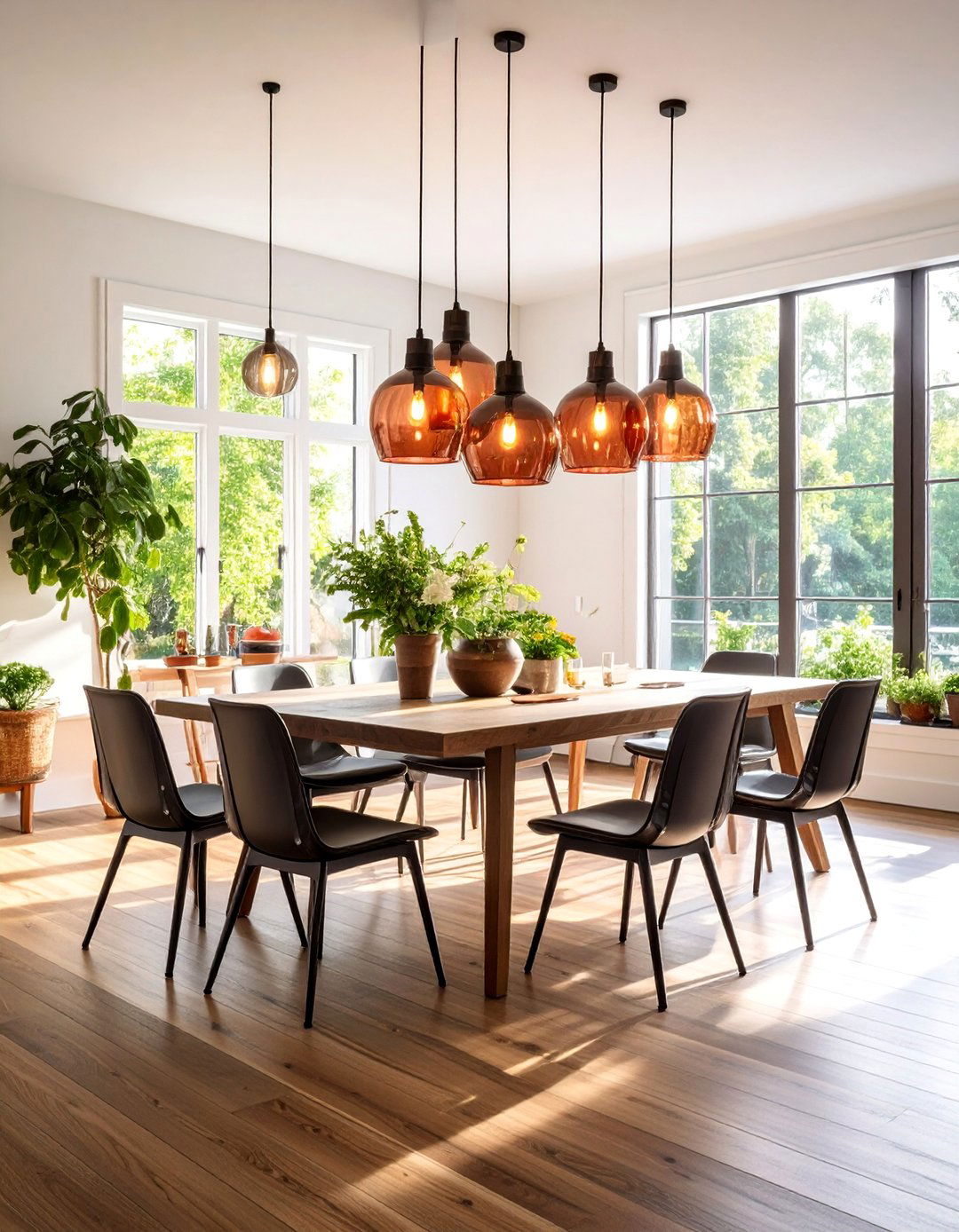 Red Glass Pendant Light Cluster - 25 Red Dining Room Ideas