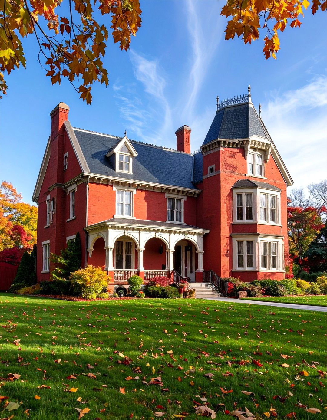 Red Gothic Revival with Pointed Arch Details - 25 red home exterior ideas