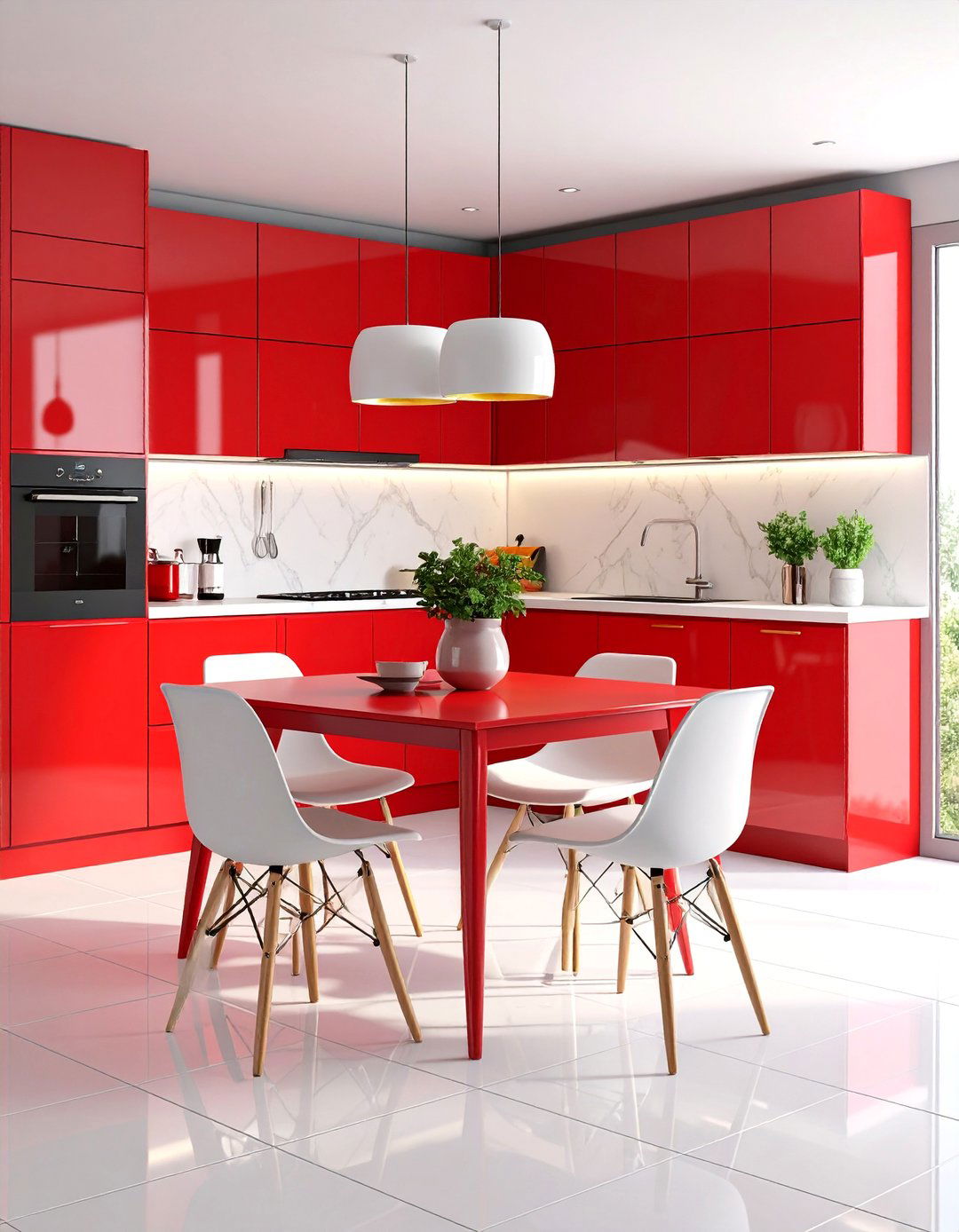 Red Kitchen Dining Combo Design - 25 Red Dining Room Ideas