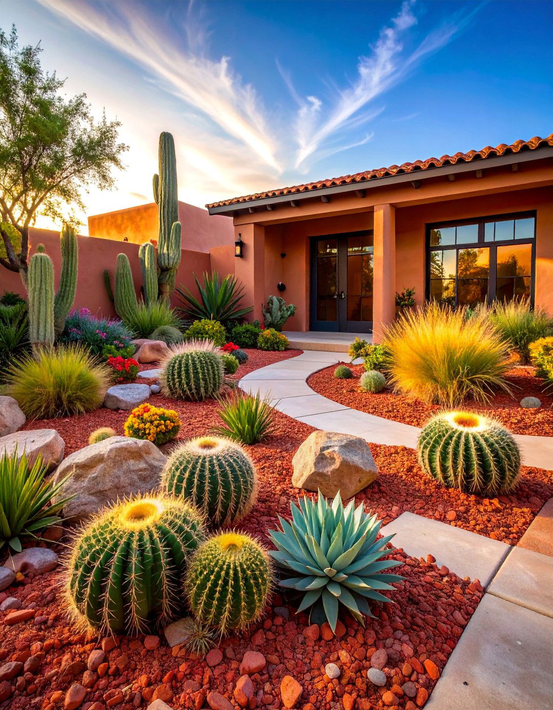 Red Lava Rock Desert Oasis with Succulent Gardens - 25 Red Lava Rock Landscaping Ideas
