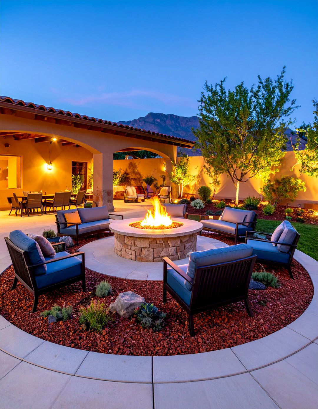 Red Lava Rock Fire Pit Entertainment Area - 25 Red Lava Rock Landscaping Ideas