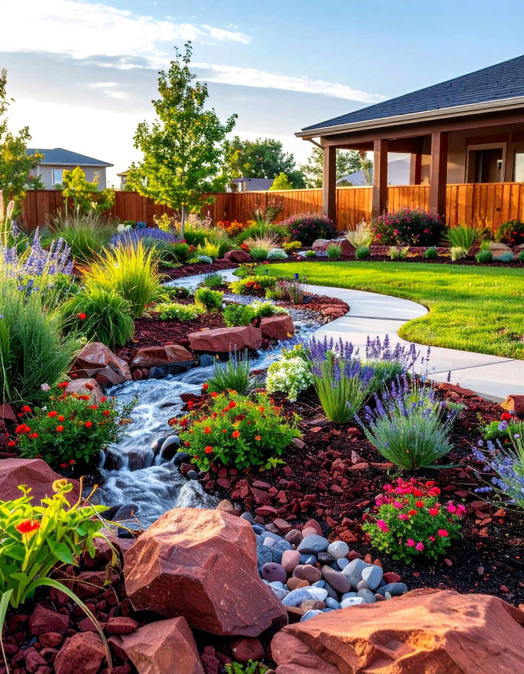 Red Lava Rock Rain Garden Installation - 25 Red Lava Rock Landscaping Ideas