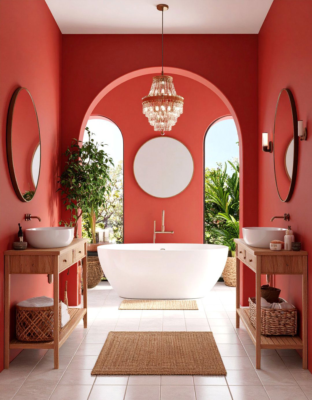 Red Mediterranean Bathroom with Arched Details - 25 Red Bathroom Ideas