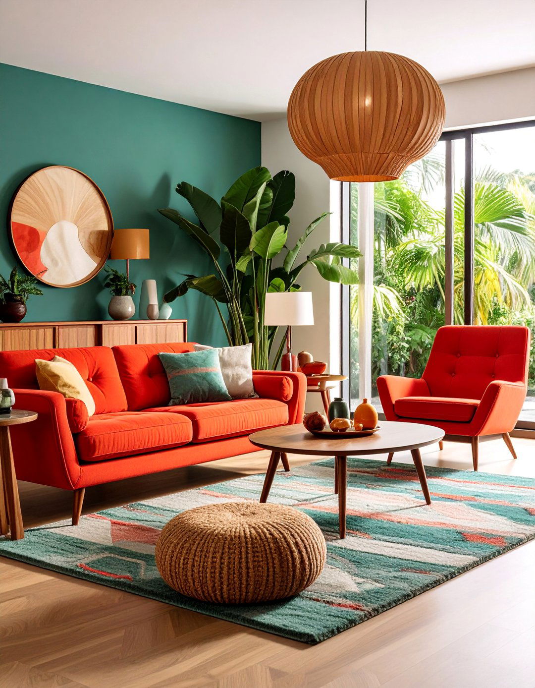 Red Mid Century Modern Living Room - 25 Red Living Room Ideas