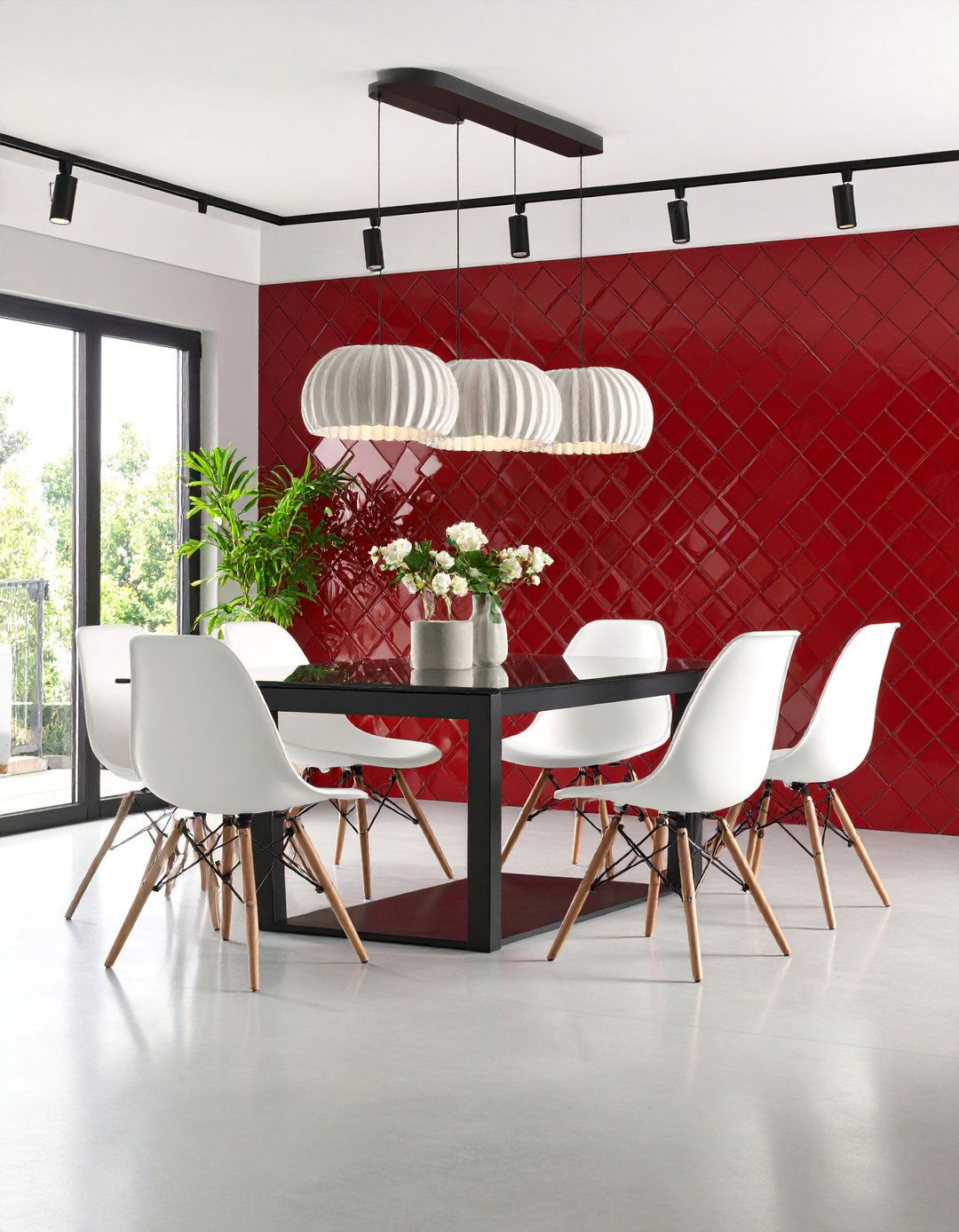Red Mosaic Tile Accent Wall - 25 Red Dining Room Ideas