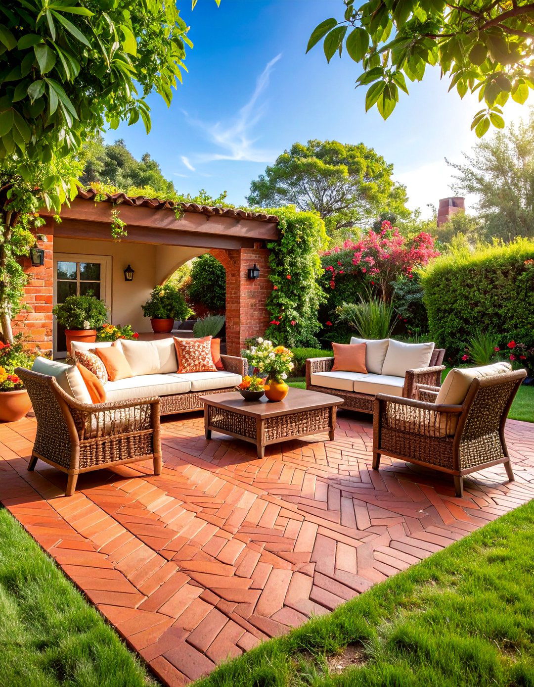 Red Paver Basket Weave Pattern Patio - 25 Red Paver Patio Ideas