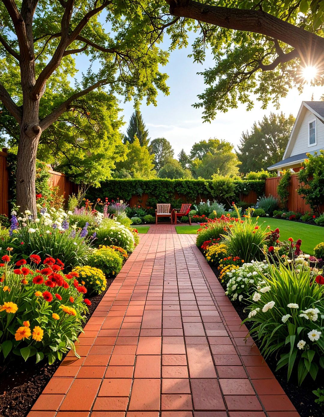 Red Paver Patio with Garden Integration - 25 Red Paver Patio Ideas