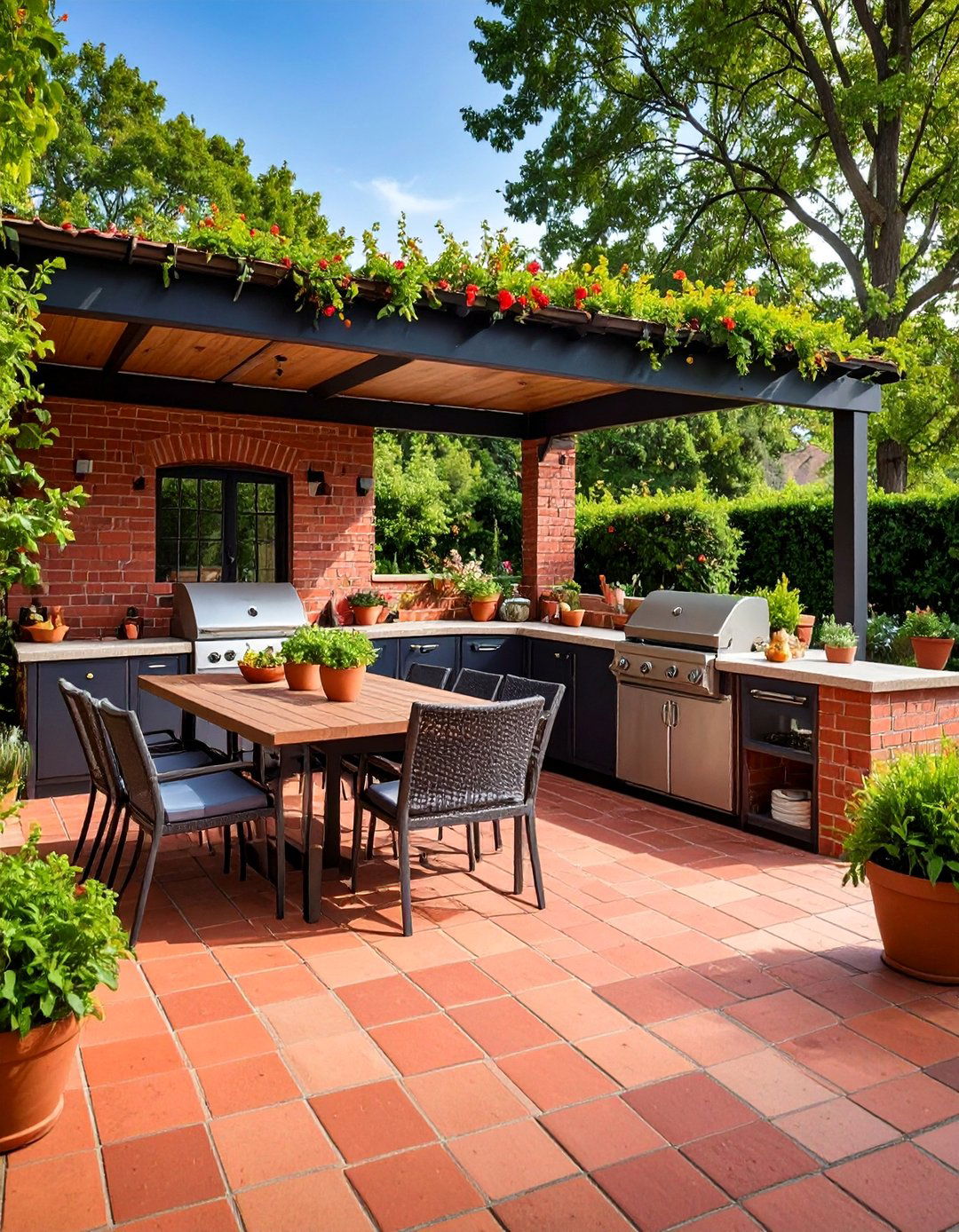 Red Paver Patio with Outdoor Kitchen - 25 Red Paver Patio Ideas