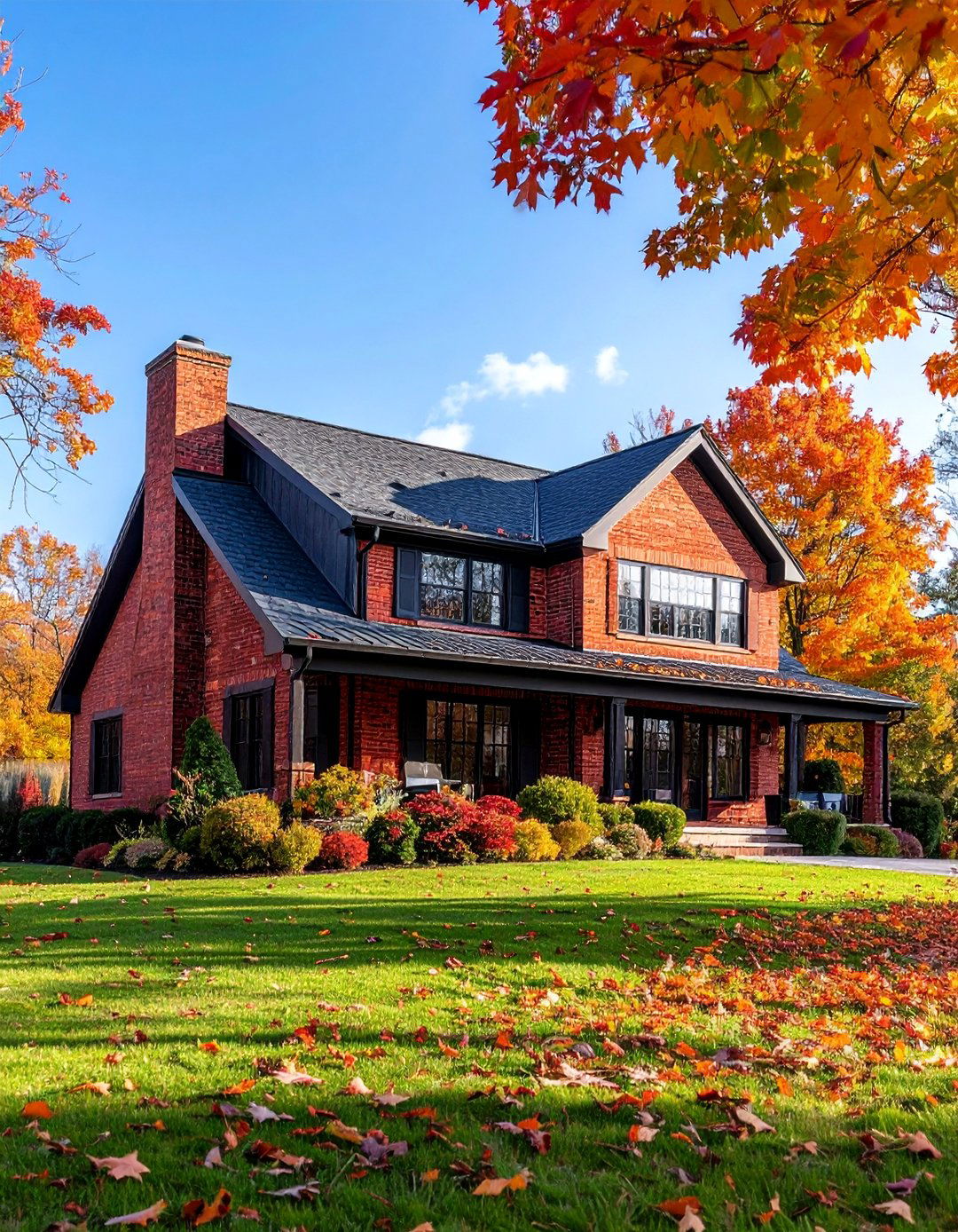 Red Ranch Style with Black Window Trim - 25 red home exterior ideas