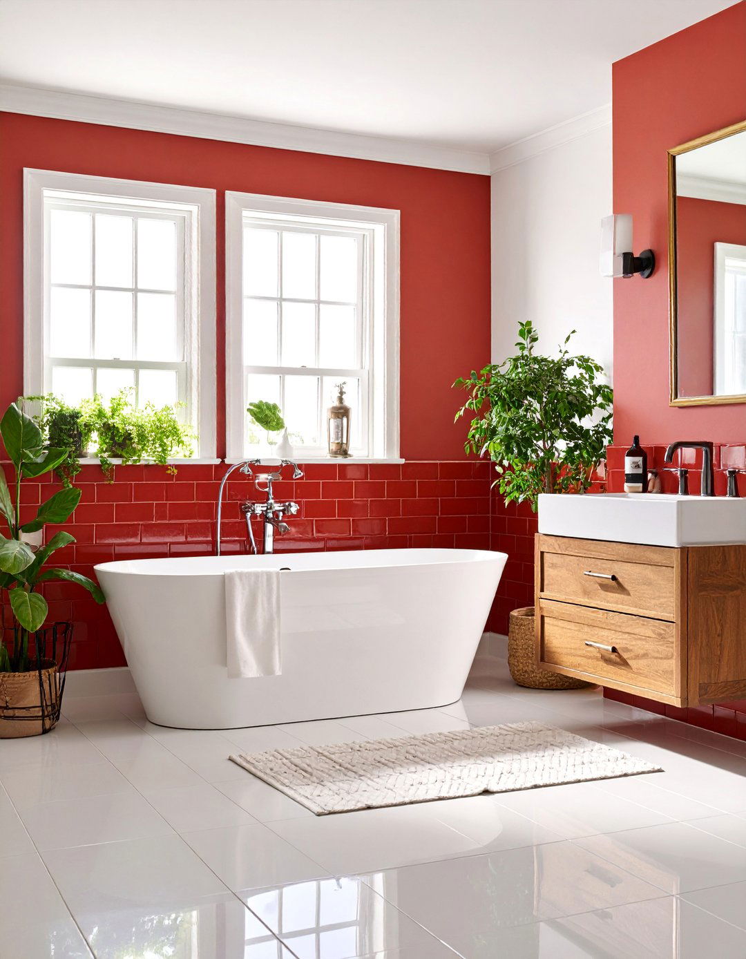 Red Subway Tile Accent Bathroom - 25 Red Bathroom Ideas