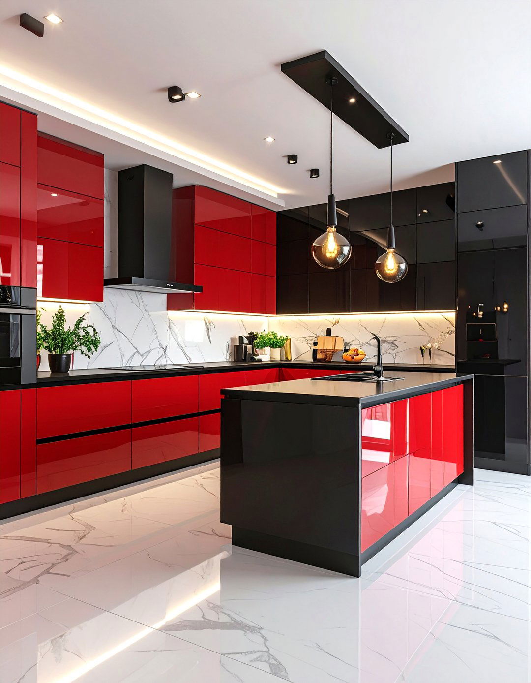 Red and Black Galley Kitchen Design - 25 red and black kitchen ideas