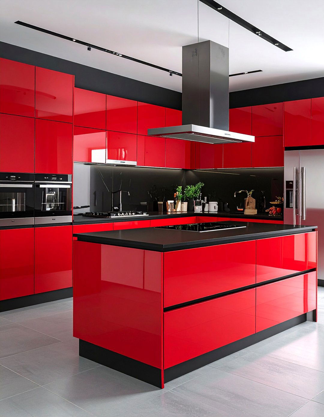 Red and Black Modern Kitchen with Stainless Steel - 25 Colorful Room Ideas