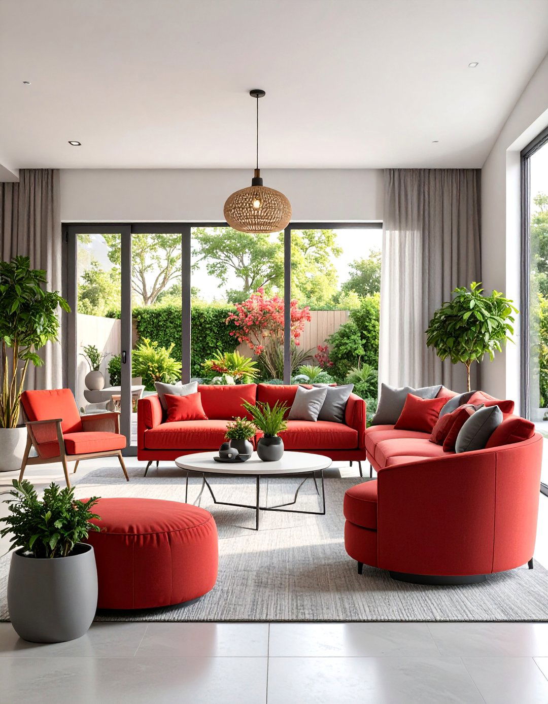 Red and Grey Living Room with Outdoor Connection - 25 Red and Grey Living Room Ideas