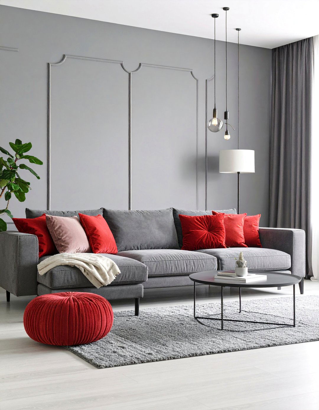 Red and Grey Monochromatic Living Room Scheme - 25 Red and Grey Living Room Ideas