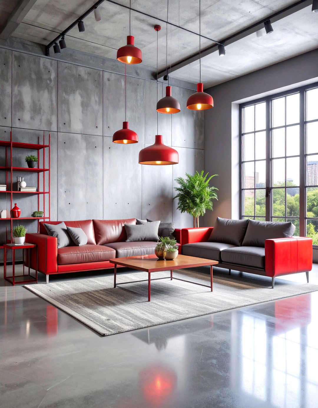 Red and Grey Urban Loft Living Room Style - 25 Red and Grey Living Room Ideas