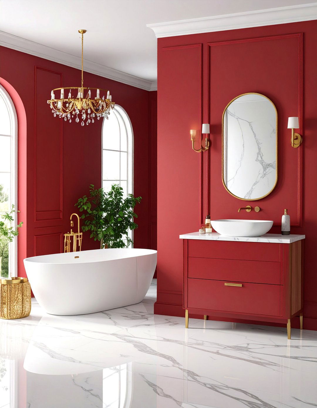Red and Marble Luxury Bathroom - 25 Red Bathroom Ideas