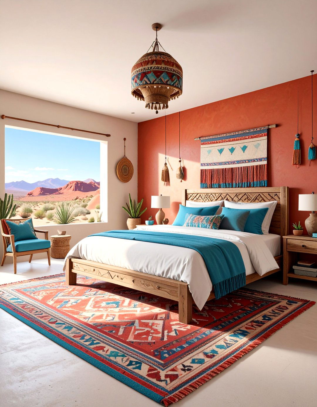 Red and Turquoise Southwestern Bedroom - 25 Red Bedroom Ideas