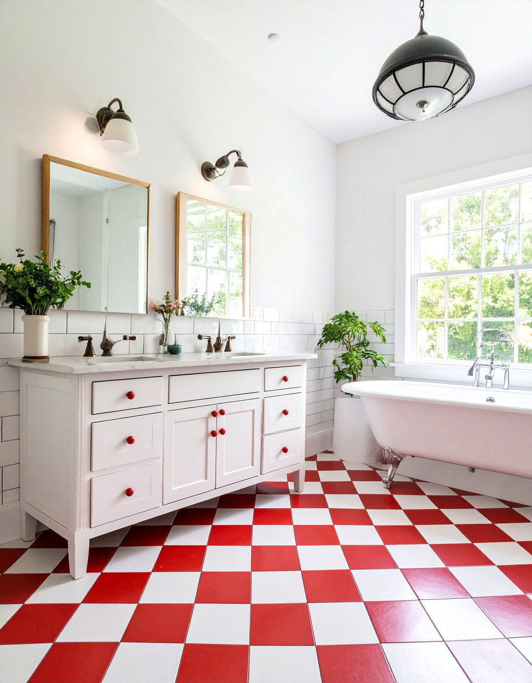 Red and White Checkered Retro Bathroom - 25 Red Bathroom Ideas