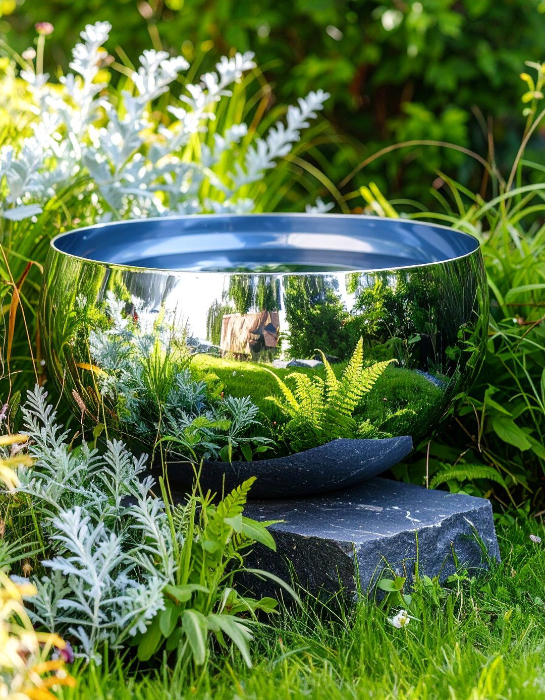 Reflective Mirror Water Bowl Garden Focal Point - 25 Garden Focal Point Ideas