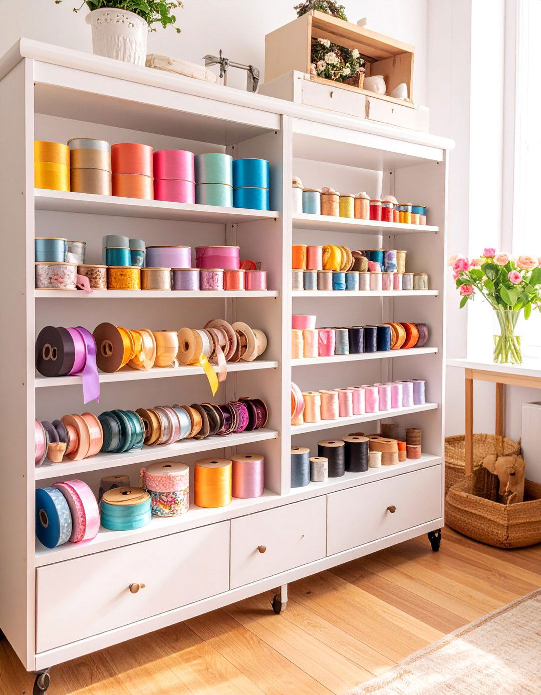 Repurposed Cassette Tape Rack Storage - 25 Ribbon Storage Ideas