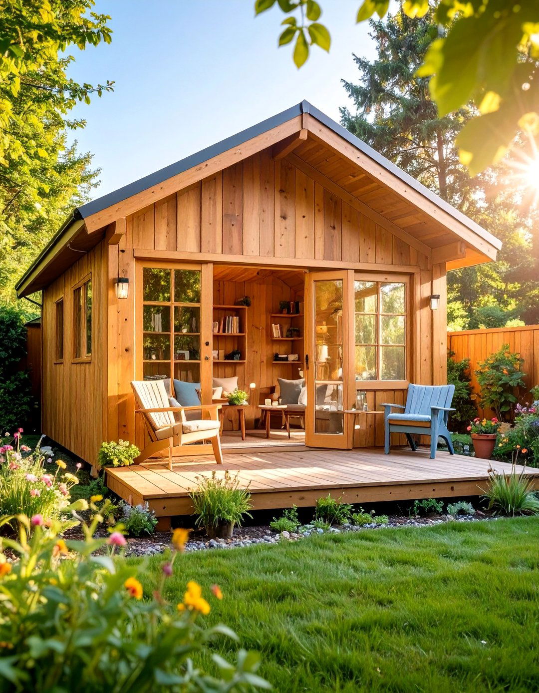 Repurposed Shed Reading Retreat - 25 Cheap Backyard Makeover Ideas