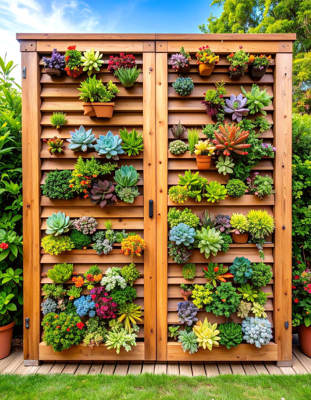 Repurposed Shutter Vertical Garden with Succulent Pockets - 25 Vertical Garden Ideas